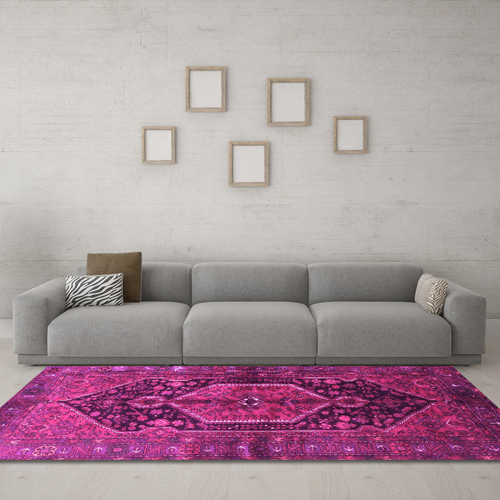 Machine Washable Persian Pink Traditional Rug in a Living Room, wshtr183pnk