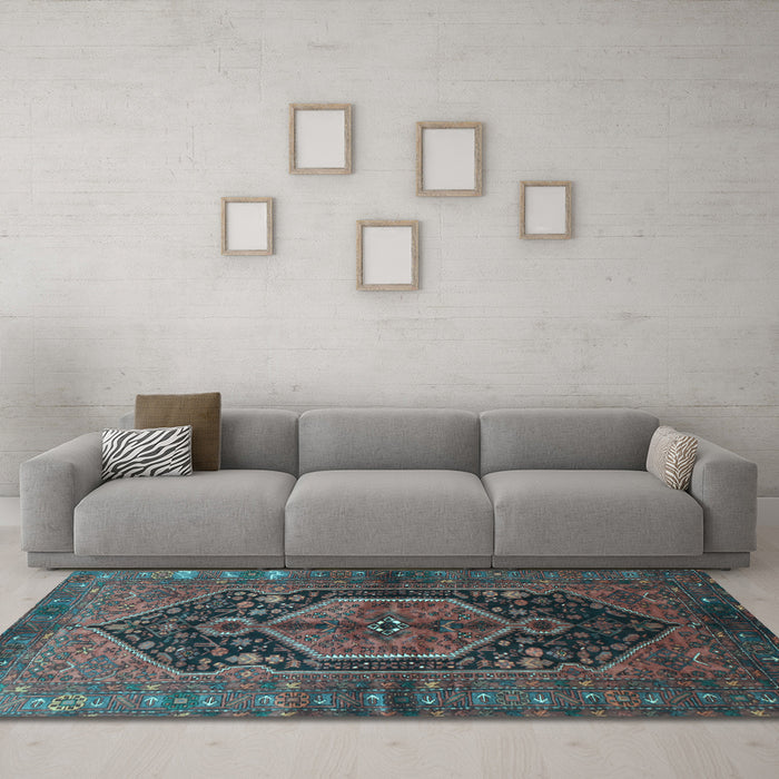 Machine Washable Persian Light Blue Traditional Rug in a Living Room, wshtr183lblu