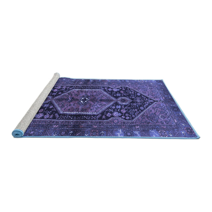 Sideview of Machine Washable Persian Blue Traditional Rug, wshtr183blu