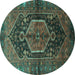 Round Persian Turquoise Traditional Rug, tr183turq