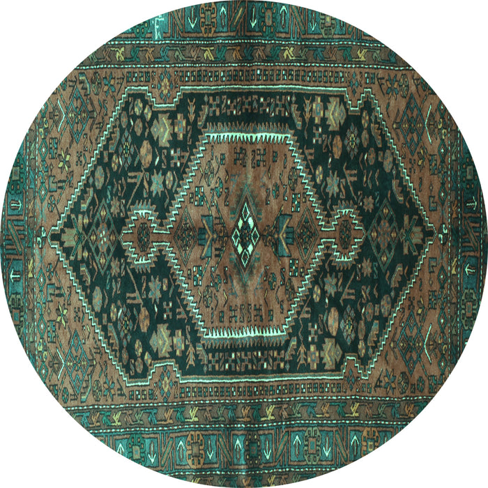 Round Machine Washable Persian Turquoise Traditional Area Rugs, wshtr183turq