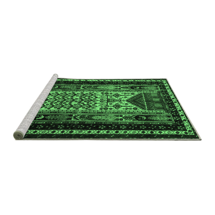 Sideview of Machine Washable Persian Emerald Green Traditional Area Rugs, wshtr1840emgrn