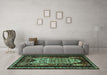 Machine Washable Persian Turquoise Traditional Area Rugs in a Living Room,, wshtr1840turq