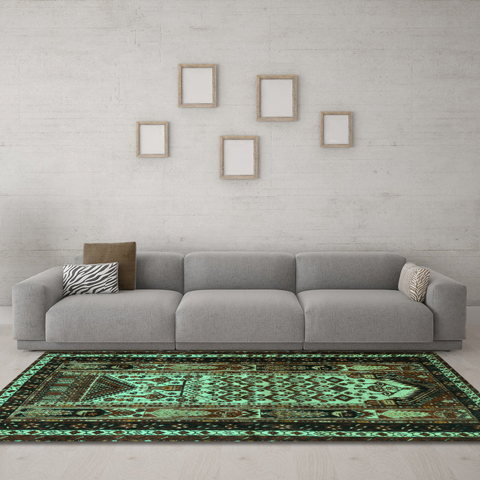 Machine Washable Persian Turquoise Traditional Area Rugs in a Living Room,, wshtr1840turq