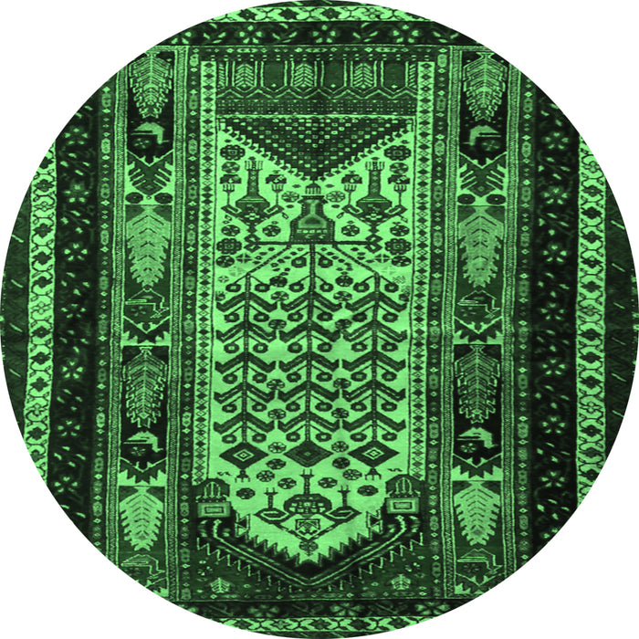 Round Persian Emerald Green Traditional Rug, tr1840emgrn