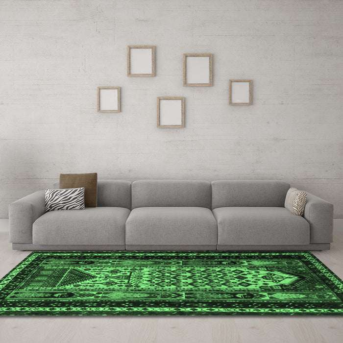 Machine Washable Persian Emerald Green Traditional Area Rugs in a Living Room,, wshtr1840emgrn