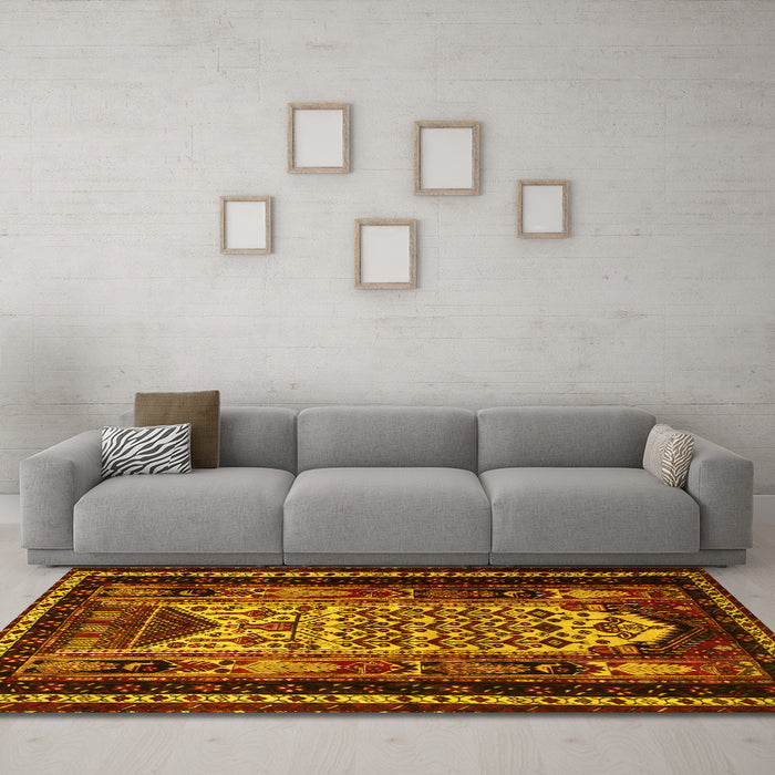 Machine Washable Persian Yellow Traditional Rug in a Living Room, wshtr1840yw