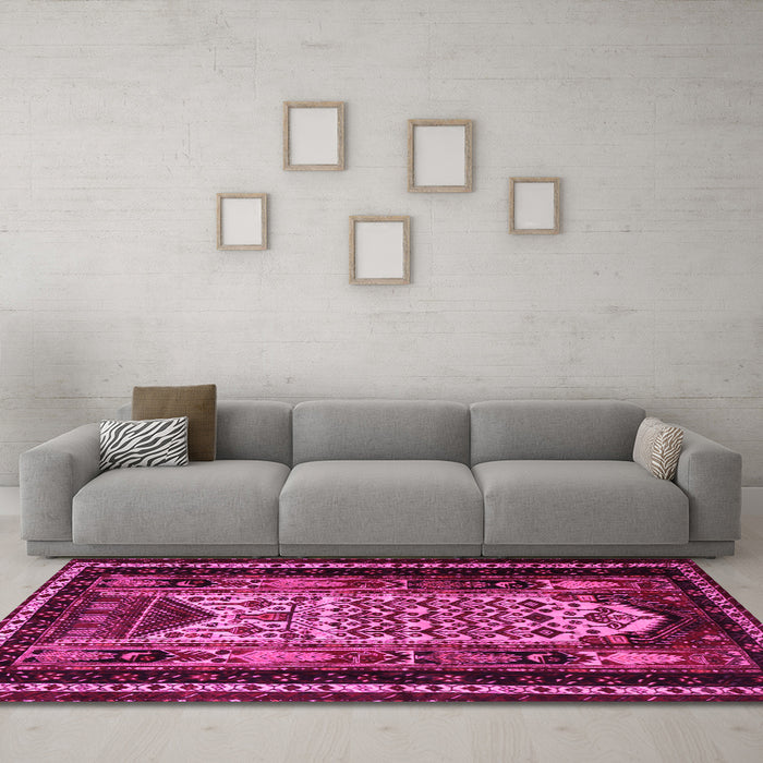 Machine Washable Persian Pink Traditional Rug in a Living Room, wshtr1840pnk