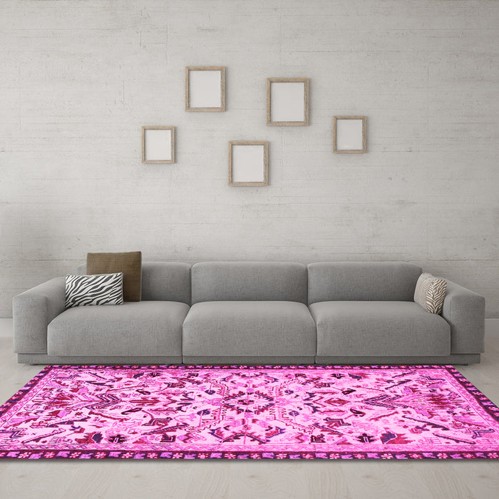 Machine Washable Animal Pink Traditional Rug in a Living Room, wshtr1841pnk