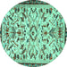 Round Machine Washable Animal Turquoise Traditional Area Rugs, wshtr1841turq