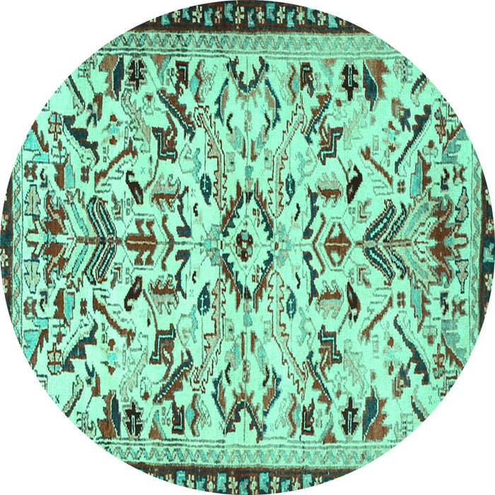 Round Animal Turquoise Traditional Rug, tr1841turq