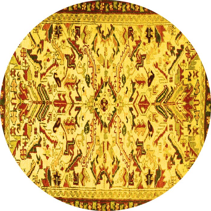 Round Machine Washable Animal Yellow Traditional Rug, wshtr1841yw