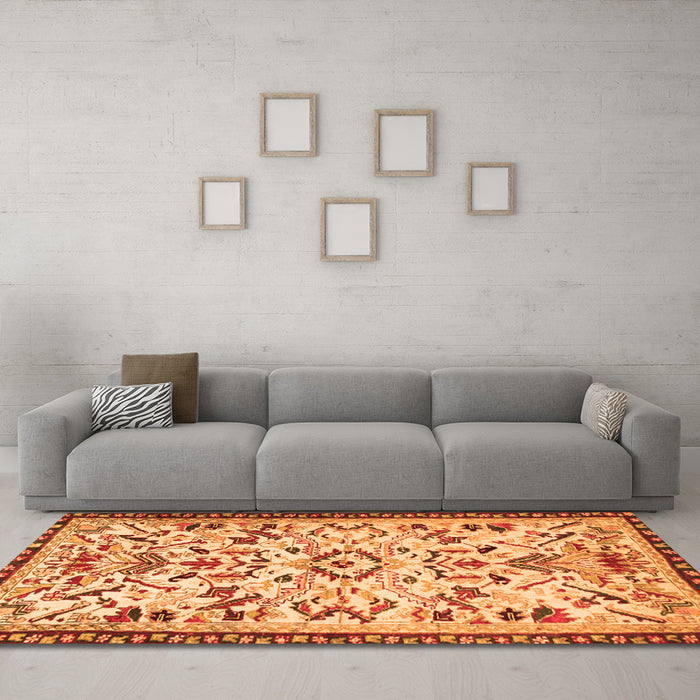 Machine Washable Animal Orange Traditional Area Rugs in a Living Room, wshtr1841org