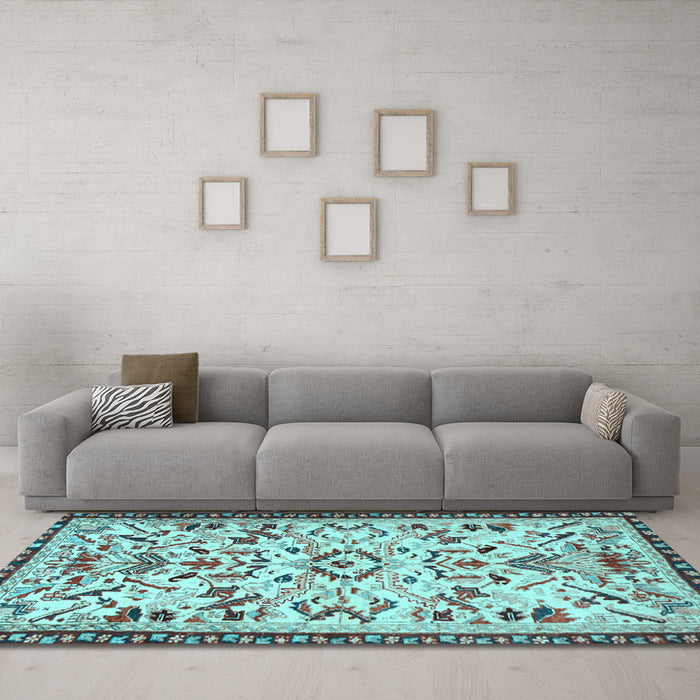 Machine Washable Animal Light Blue Traditional Rug in a Living Room, wshtr1841lblu