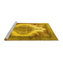 Sideview of Machine Washable Persian Yellow Traditional Rug, wshtr1842yw