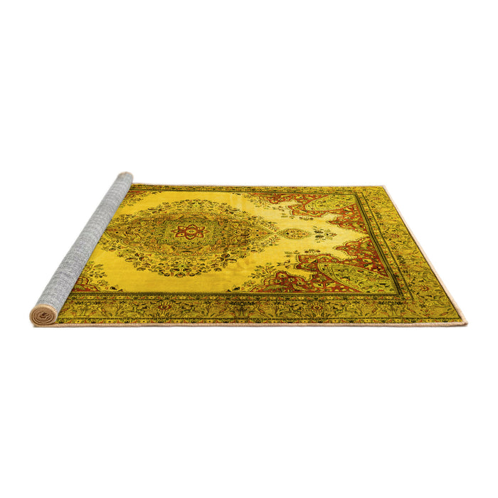 Sideview of Machine Washable Persian Yellow Traditional Rug, wshtr1842yw