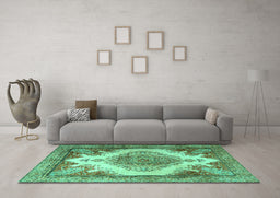 Machine Washable Persian Turquoise Traditional Area Rugs in a Living Room,, wshtr1842turq