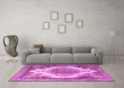 Machine Washable Persian Purple Traditional Area Rugs in a Living Room, wshtr1842pur