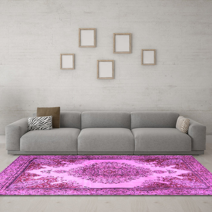 Machine Washable Persian Purple Traditional Area Rugs in a Living Room, wshtr1842pur