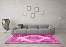Machine Washable Persian Pink Traditional Rug in a Living Room, wshtr1842pnk