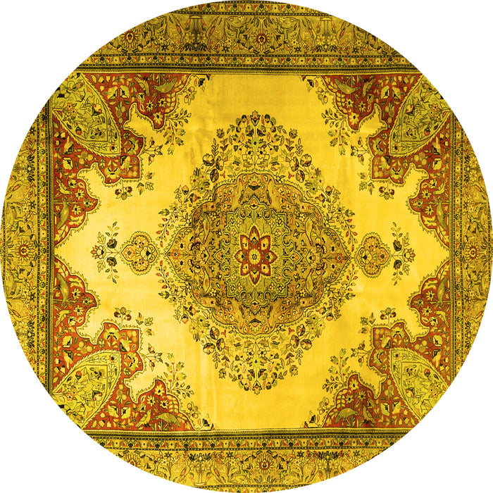Round Machine Washable Persian Yellow Traditional Rug, wshtr1842yw