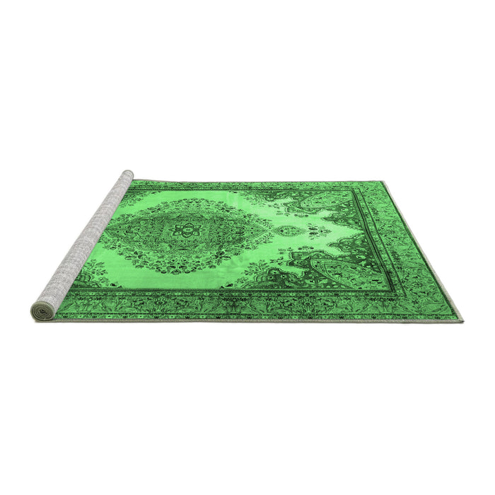 Sideview of Machine Washable Persian Emerald Green Traditional Area Rugs, wshtr1842emgrn