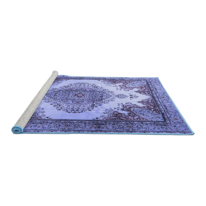 Sideview of Machine Washable Persian Blue Traditional Rug, wshtr1842blu
