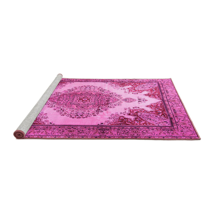 Sideview of Machine Washable Persian Pink Traditional Rug, wshtr1842pnk