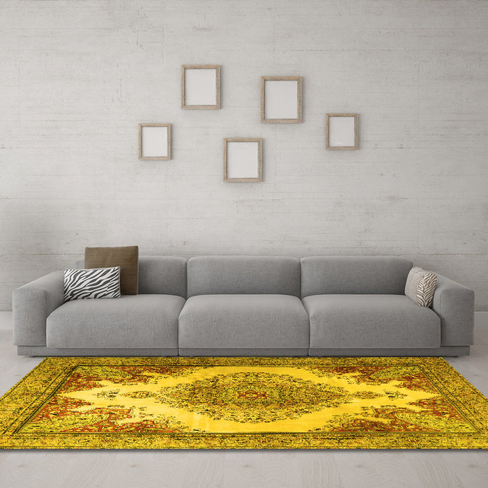 Machine Washable Persian Yellow Traditional Rug in a Living Room, wshtr1842yw