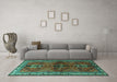 Machine Washable Persian Turquoise Traditional Area Rugs in a Living Room,, wshtr1843turq