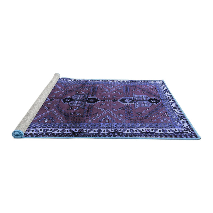 Sideview of Machine Washable Persian Blue Traditional Rug, wshtr1843blu