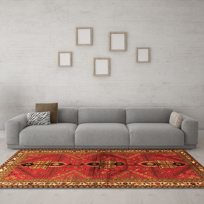 Machine Washable Persian Orange Traditional Area Rugs in a Living Room, wshtr1843org