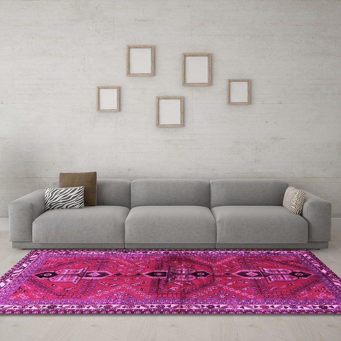 Machine Washable Persian Pink Traditional Rug in a Living Room, wshtr1843pnk