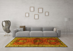 Machine Washable Persian Yellow Traditional Rug in a Living Room, wshtr1843yw