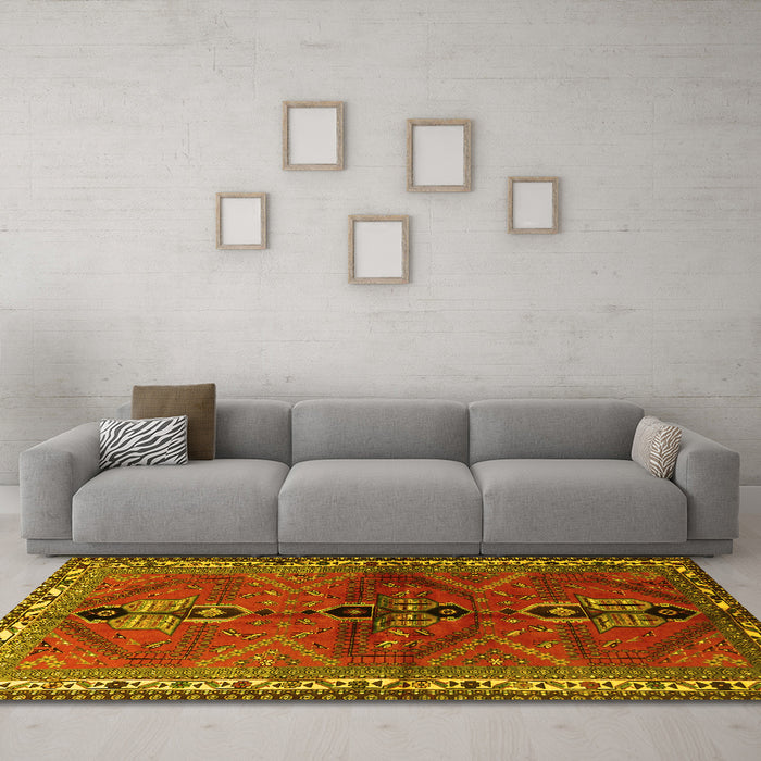Machine Washable Persian Yellow Traditional Rug in a Living Room, wshtr1843yw