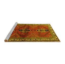 Sideview of Machine Washable Persian Yellow Traditional Rug, wshtr1843yw