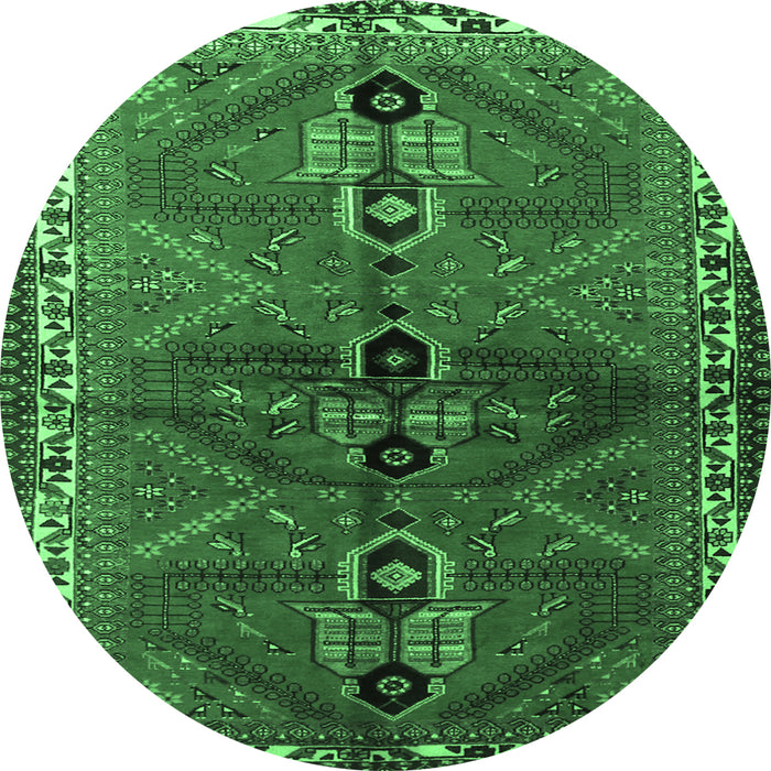 Round Machine Washable Persian Emerald Green Traditional Area Rugs, wshtr1843emgrn