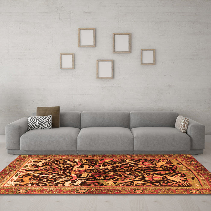 Machine Washable Persian Orange Traditional Area Rugs in a Living Room, wshtr1844org