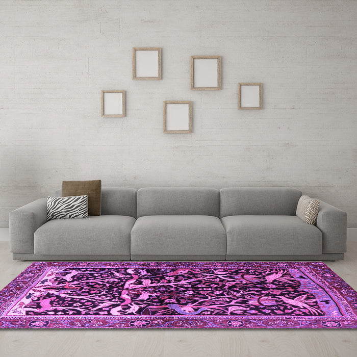 Machine Washable Persian Purple Traditional Area Rugs in a Living Room, wshtr1844pur