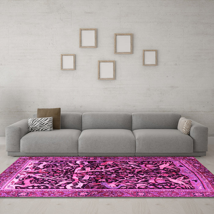 Machine Washable Persian Pink Traditional Rug in a Living Room, wshtr1844pnk