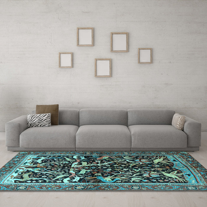 Machine Washable Persian Light Blue Traditional Rug in a Living Room, wshtr1844lblu