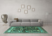 Machine Washable Persian Turquoise Traditional Area Rugs in a Living Room,, wshtr1844turq