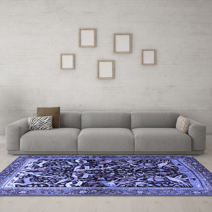 Machine Washable Persian Blue Traditional Rug in a Living Room, wshtr1844blu