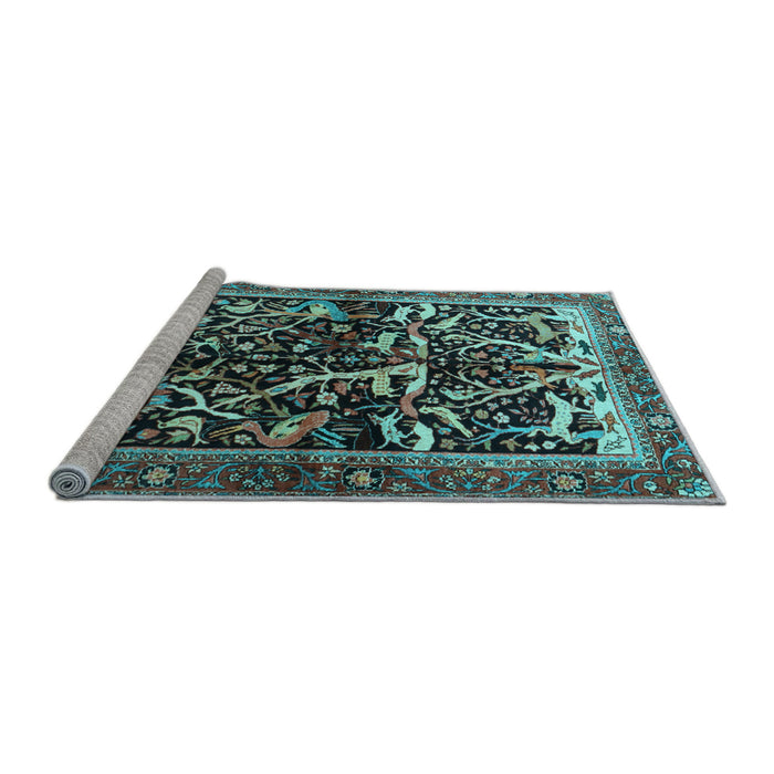 Sideview of Machine Washable Persian Light Blue Traditional Rug, wshtr1844lblu