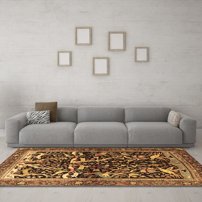 Machine Washable Persian Brown Traditional Rug in a Living Room,, wshtr1844brn
