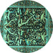 Round Machine Washable Persian Turquoise Traditional Area Rugs, wshtr1844turq