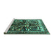 Sideview of Machine Washable Persian Turquoise Traditional Area Rugs, wshtr1844turq