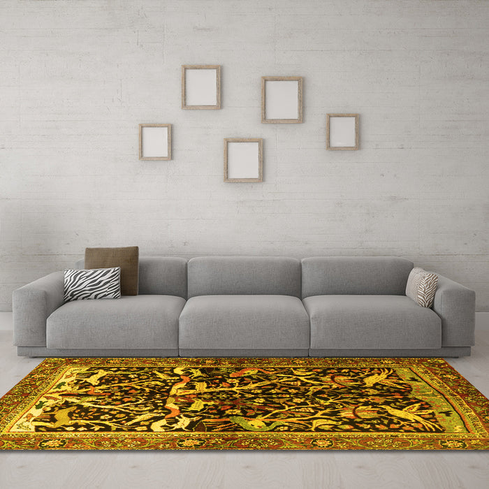 Machine Washable Persian Yellow Traditional Rug in a Living Room, wshtr1844yw