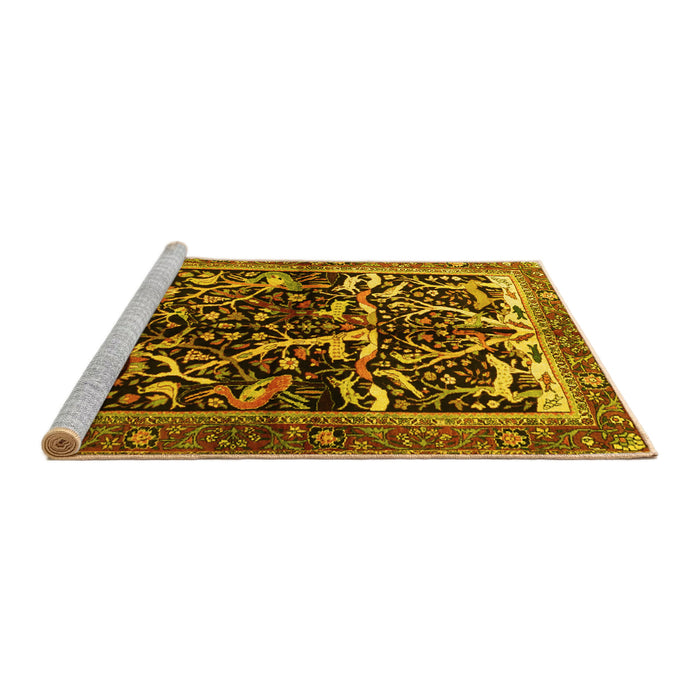Sideview of Machine Washable Persian Yellow Traditional Rug, wshtr1844yw