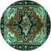 Round Machine Washable Persian Turquoise Traditional Area Rugs, wshtr1845turq